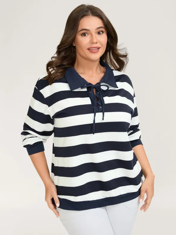 Nautical Stripes Neck Tie-Up Sweatshirt sold by Bloomchic