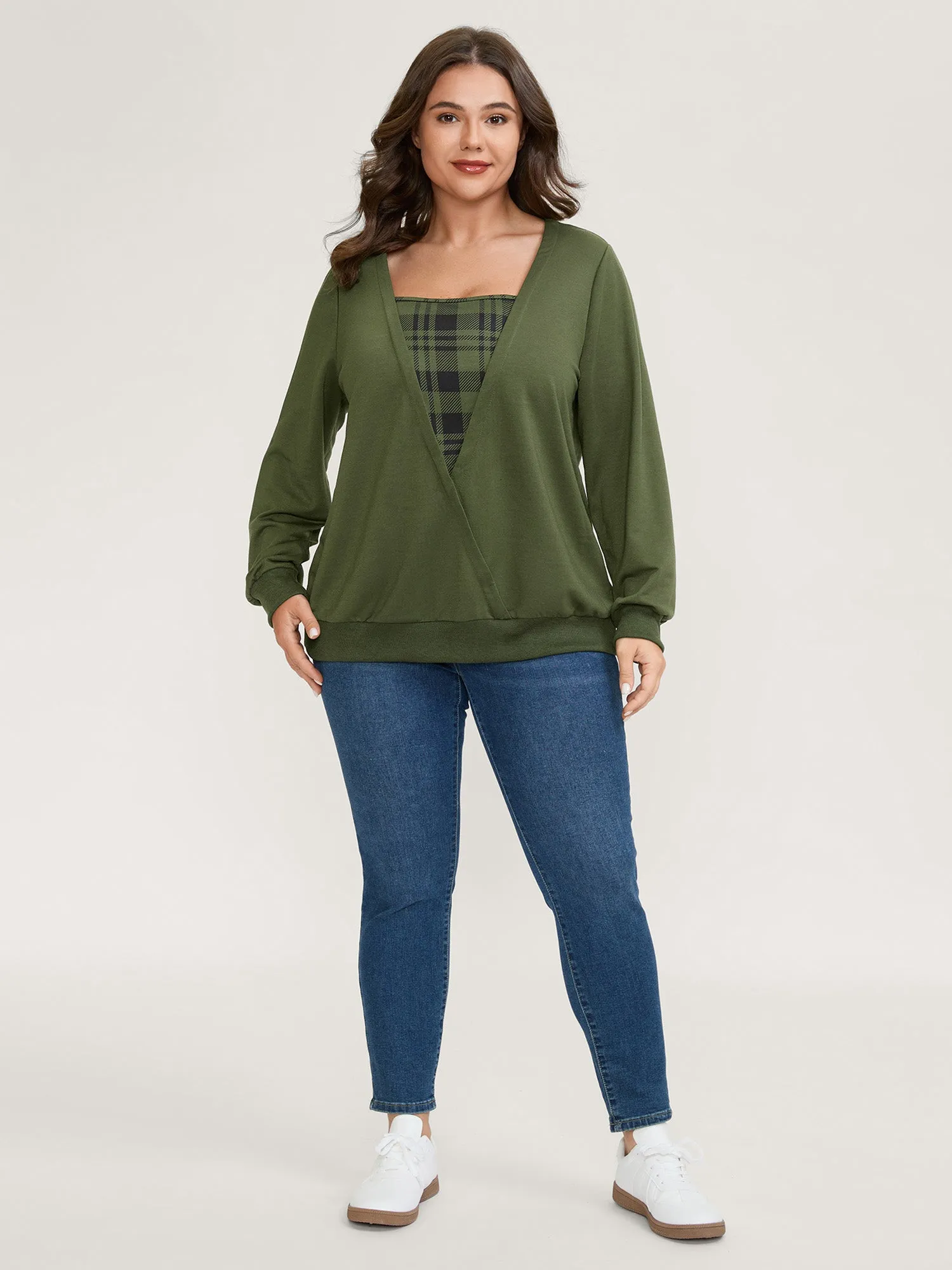Plaid Spliced Wrap Contrast Sweatshirt sold by Bloomchic product image thumbnail 3