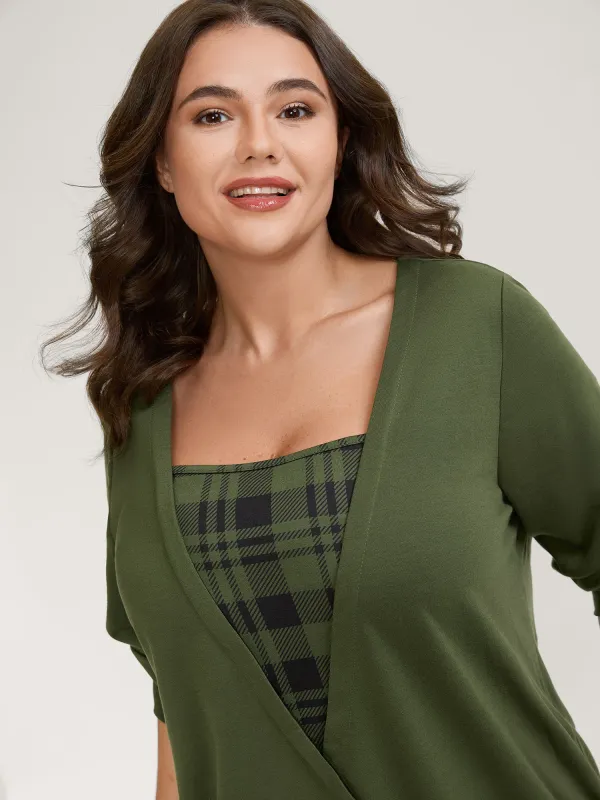 Plaid Spliced Wrap Contrast Sweatshirt sold by Bloomchic