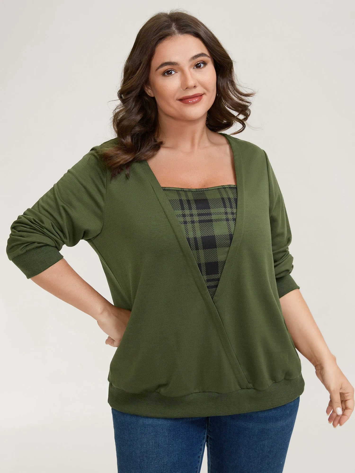 Plaid Spliced Wrap Contrast Sweatshirt sold by Bloomchic product image thumbnail 2