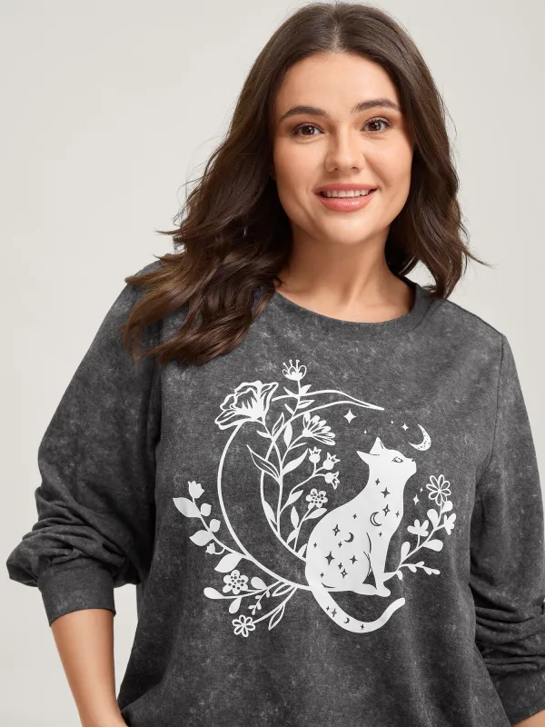 Midnight Cat Stretchy Solid Sweatshirt sold by Bloomchic