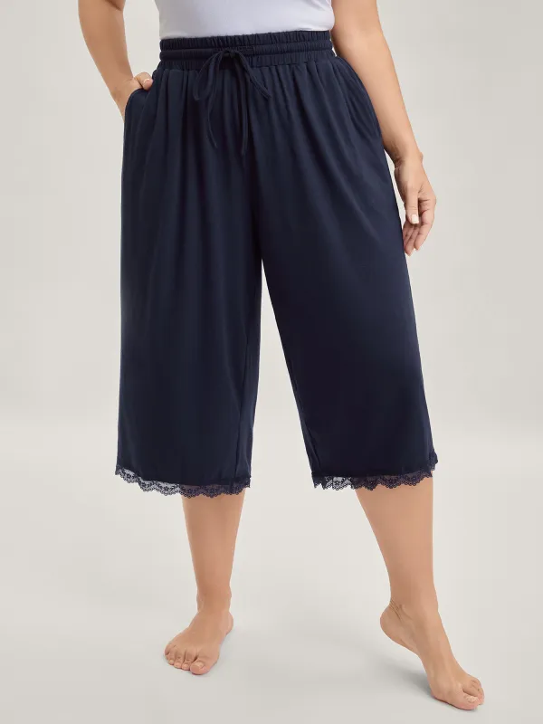 Stretchy Lace Trim Drawstring Lounge Pants sold by Bloomchic