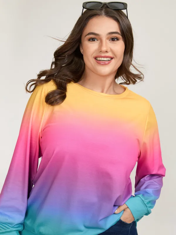 Ombre Gradient Elastic Hem Sweatshirt sold by Bloomchic