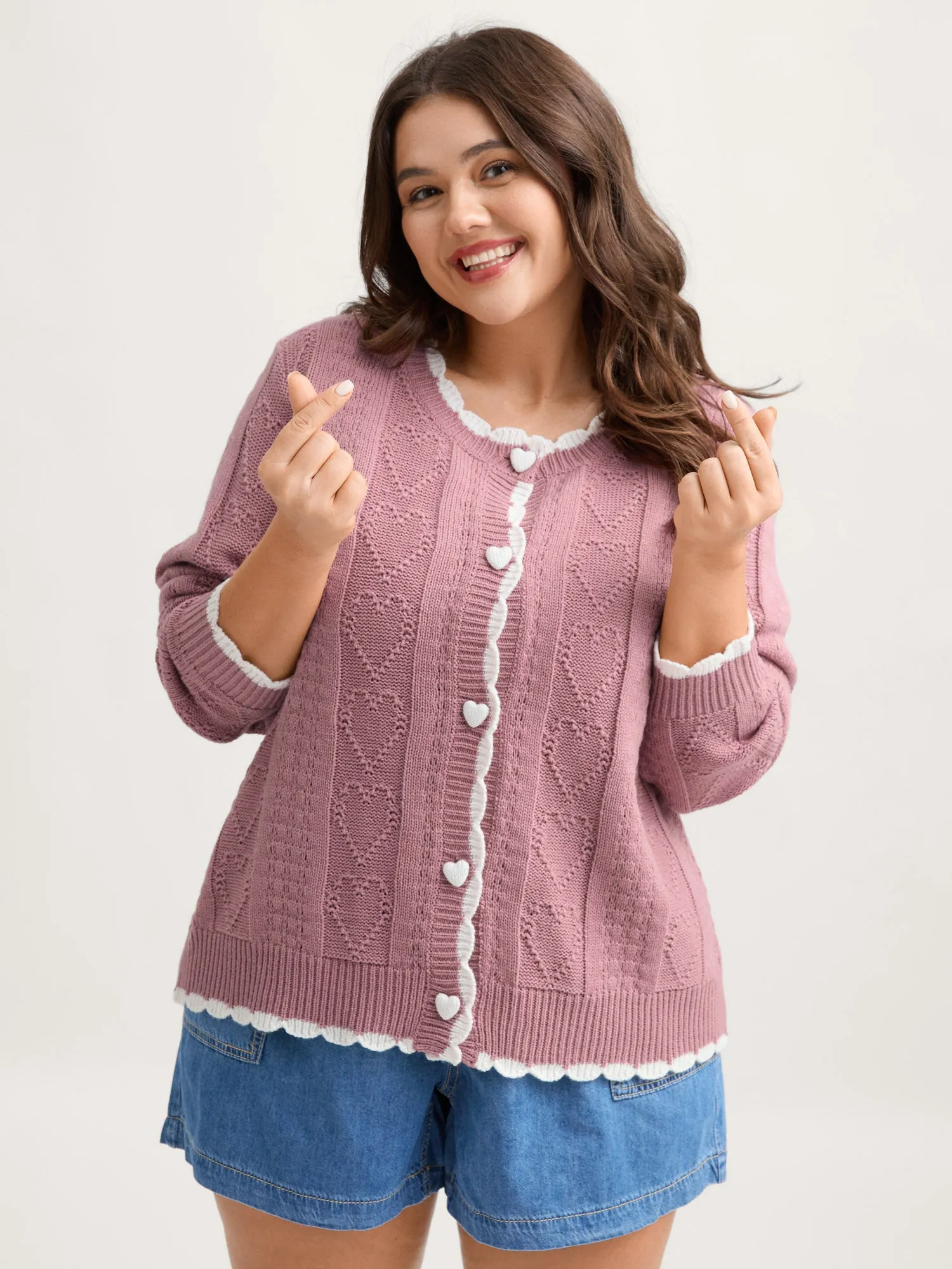 Wavy Contrast Edges Textured Knit Cardigan sold by Bloomchic