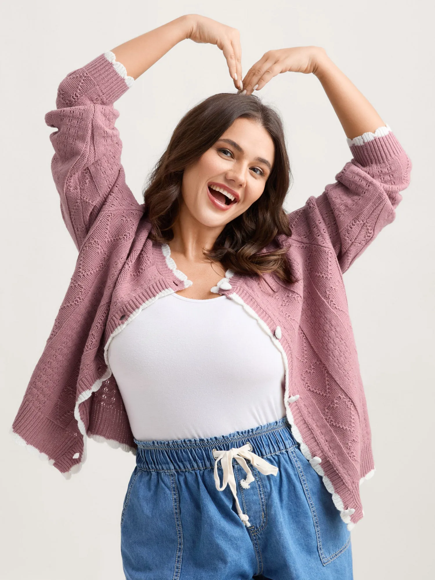 Wavy Contrast Edges Textured Knit Cardigan sold by Bloomchic product image thumbnail 2