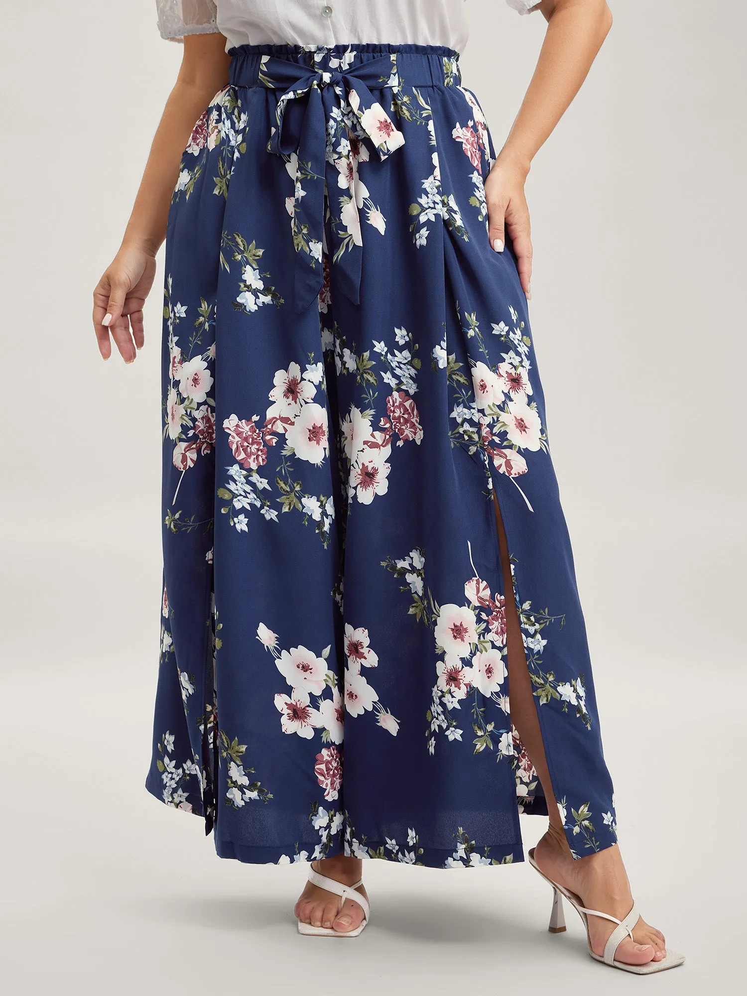 Large Floral Print Wide-Leg Pants sold by Bloomchic