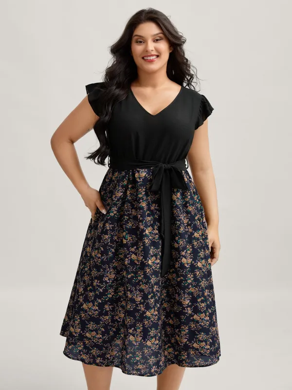 Floral Print Waist-Tie Ruffled Midi Dress sold by Bloomchic