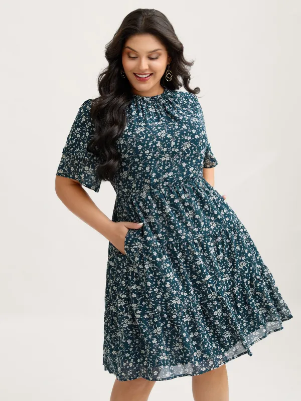 Monochromatic Floral Stretchy Waist Midi Dress sold by Bloomchic