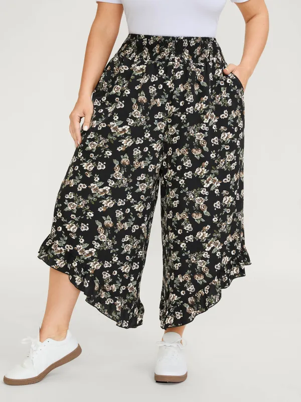 Floral Print Asymmetrical Ruffled Hem Pants sold by Bloomchic