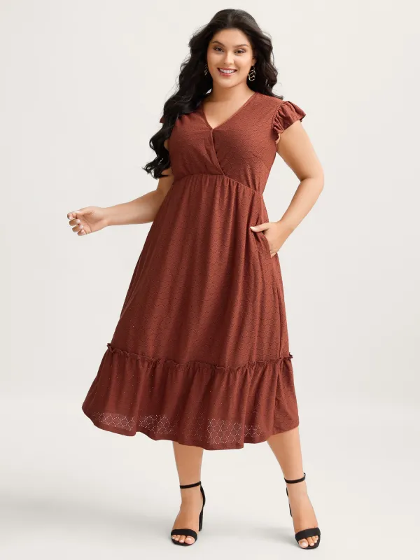 Textured Flutter Sleeve Tiered Midi Dress sold by Bloomchic