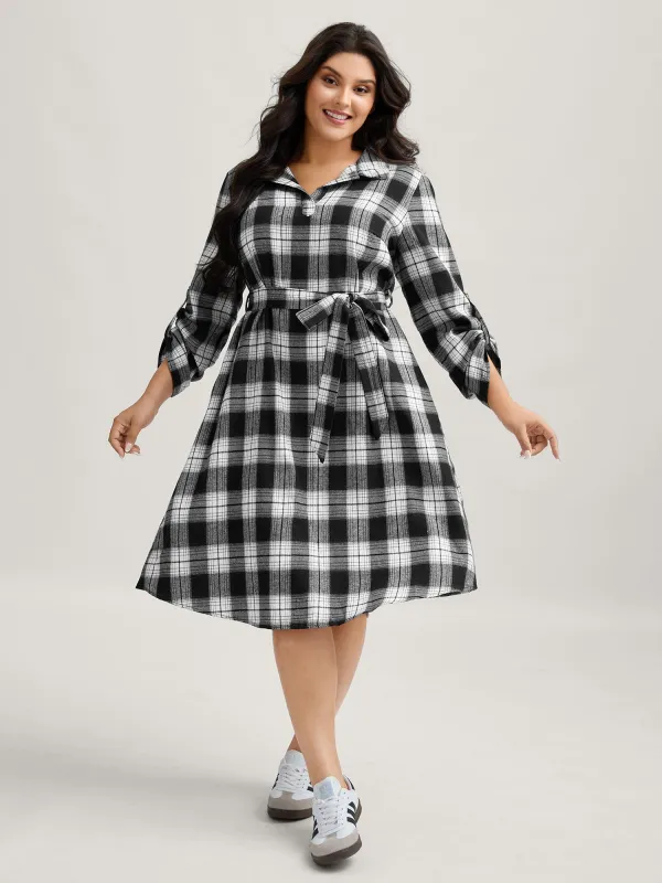 Plaid Print Waist-Tie Midi Dress sold by Bloomchic