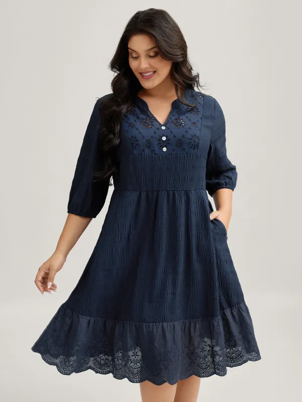 Textured Notched Collar Midi Dress sold by Bloomchic