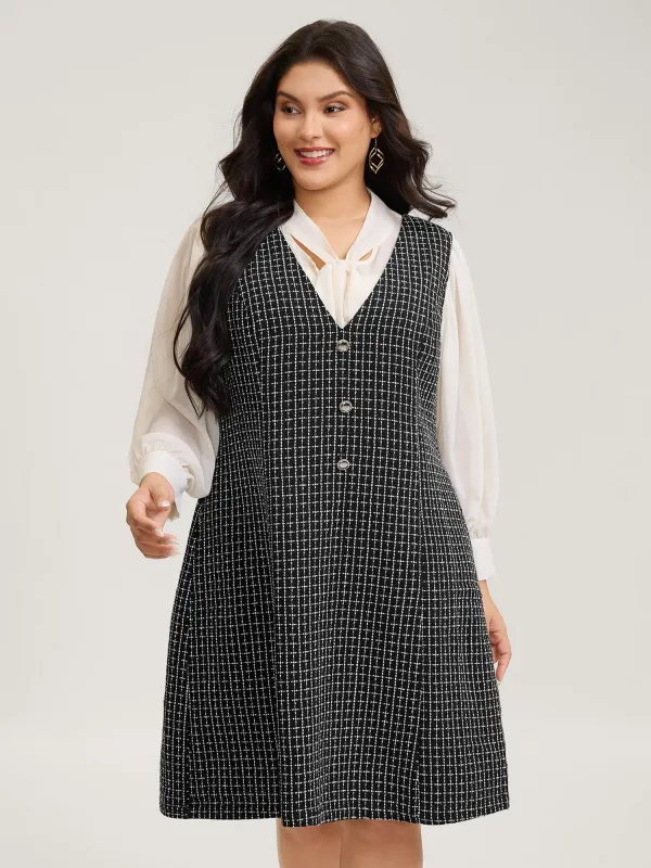 Grid Print Monochromatic Button Midi Dress sold by Bloomchic