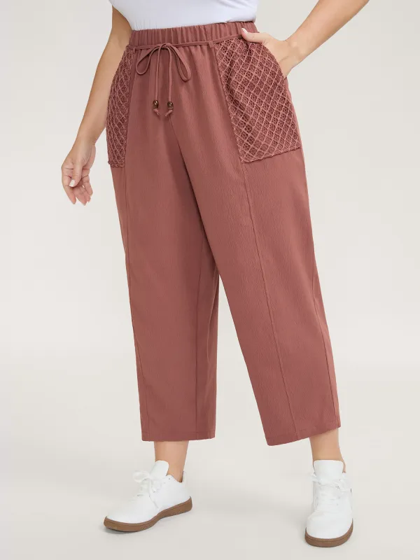 Textured Stretchy Waist Straight-Leg Pants sold by Bloomchic