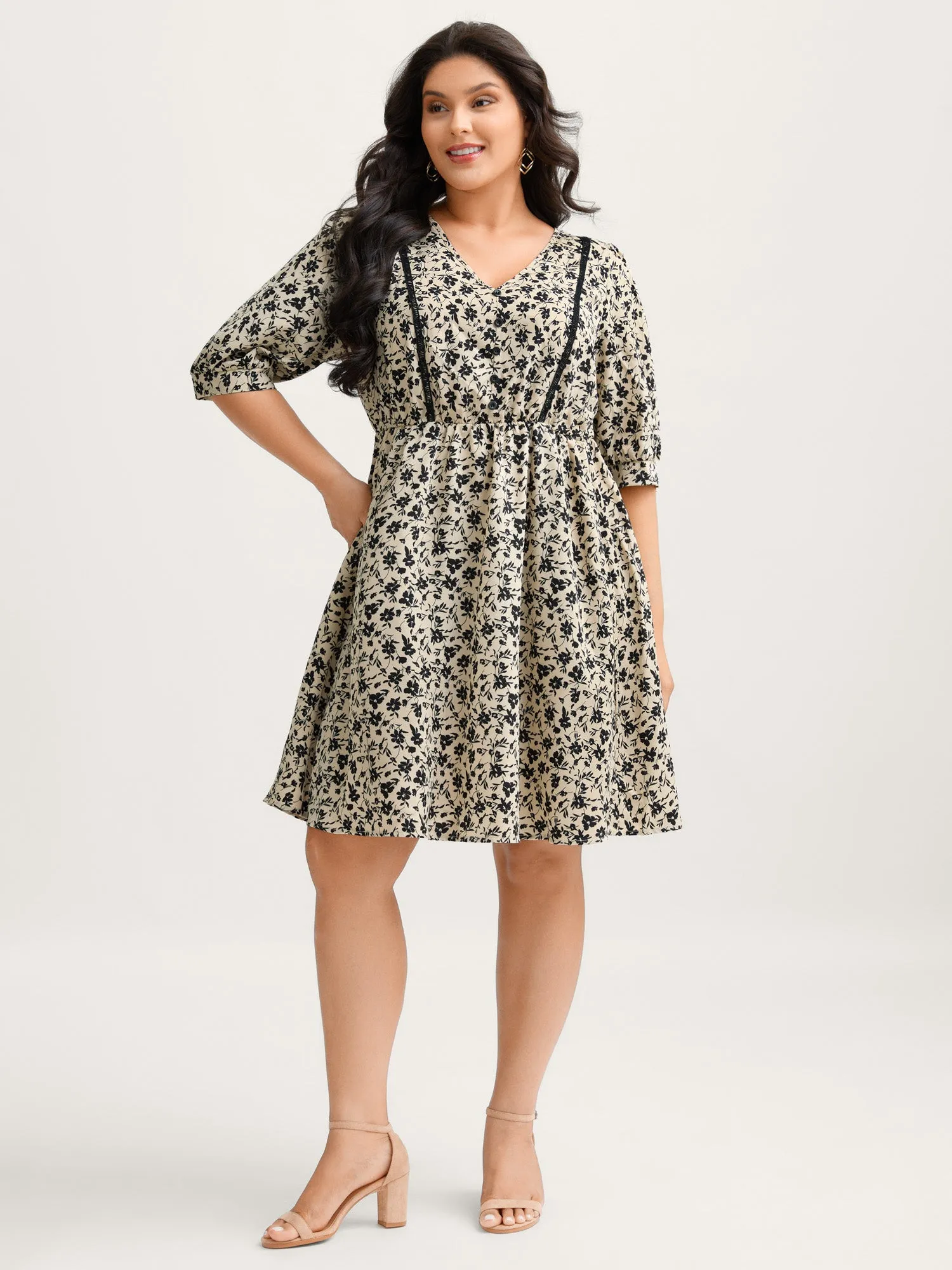 Silhouette Floral Cinched-Waist Midi Dress sold by Bloomchic product image thumbnail 3