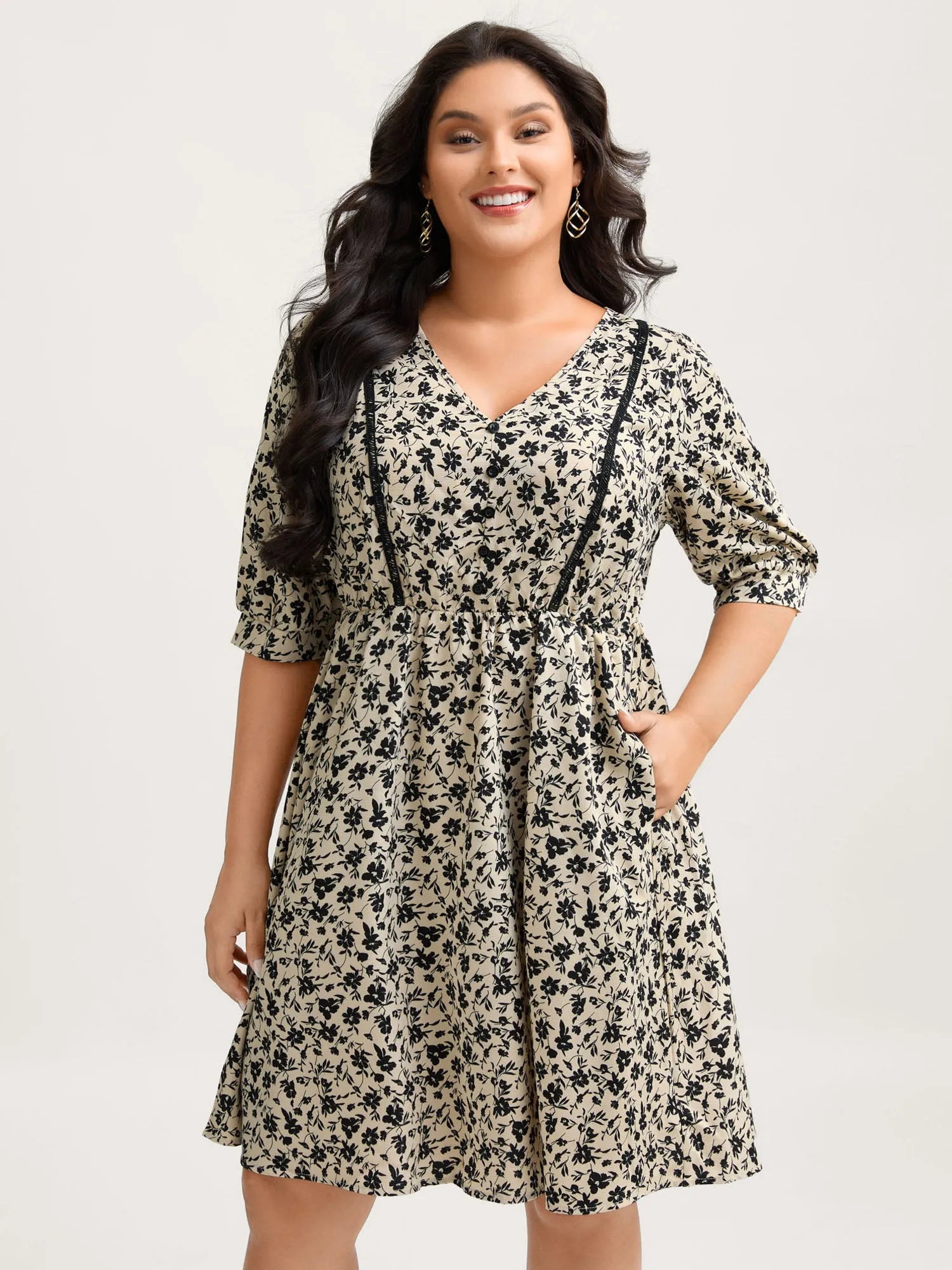 Silhouette Floral Cinched-Waist Midi Dress sold by Bloomchic