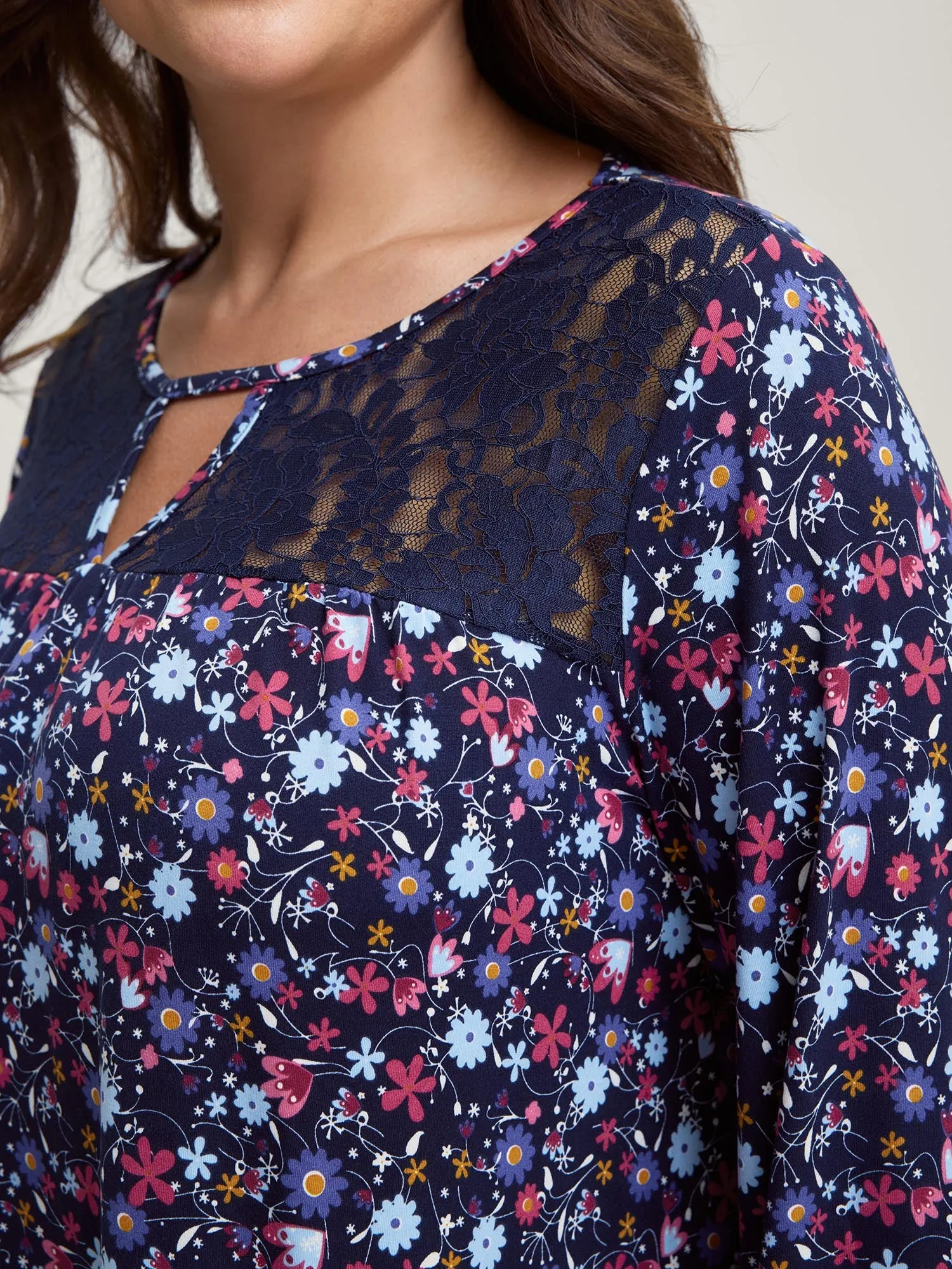 Floral Print Contrast Flowy Knit Top sold by Bloomchic product image thumbnail 2