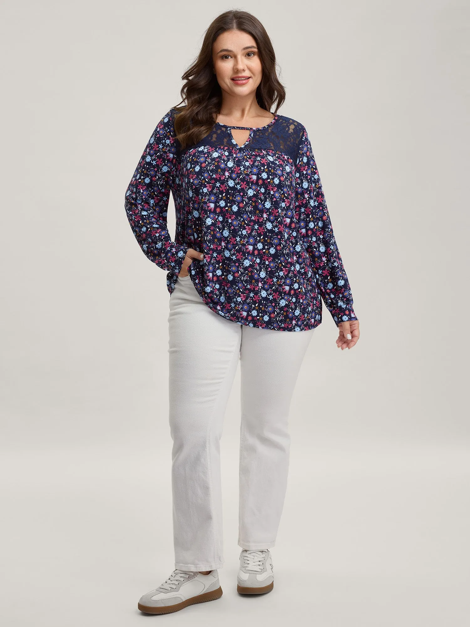 Floral Print Contrast Flowy Knit Top sold by Bloomchic product image thumbnail 3