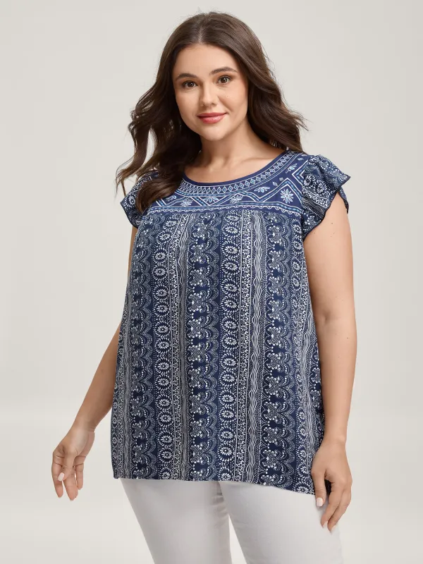 Boho Embroidery Flutter Sleeve Tank Top sold by Bloomchic