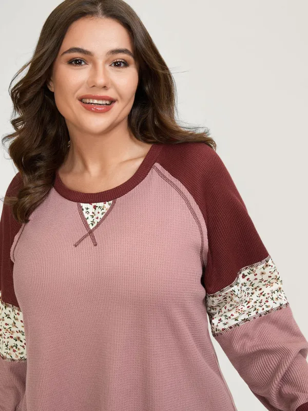 Color Contrast Waffle Knit T-Shirt sold by Bloomchic