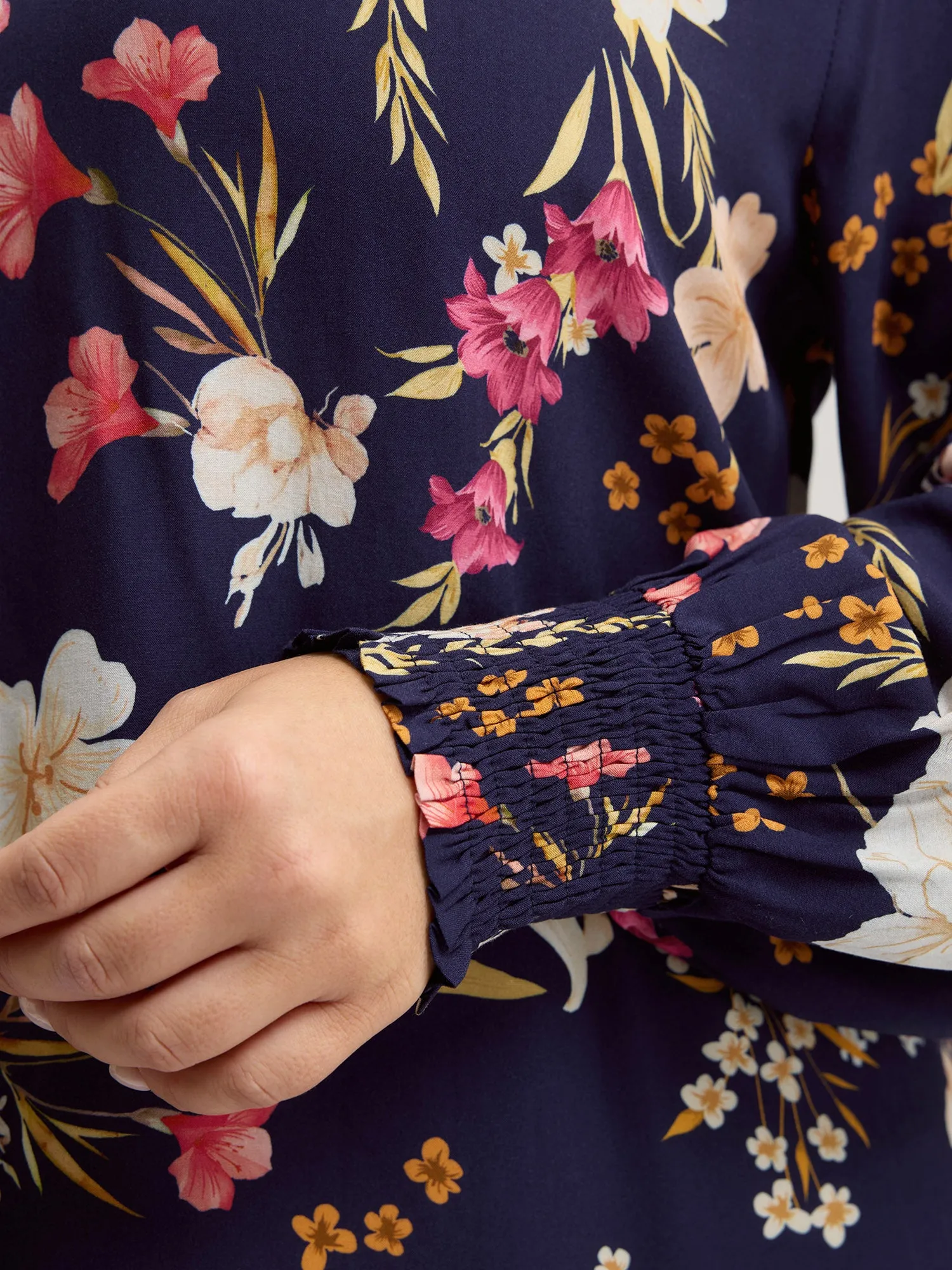 Floral Pleated Shirred V-Neck Blouse sold by Bloomchic product image thumbnail 2