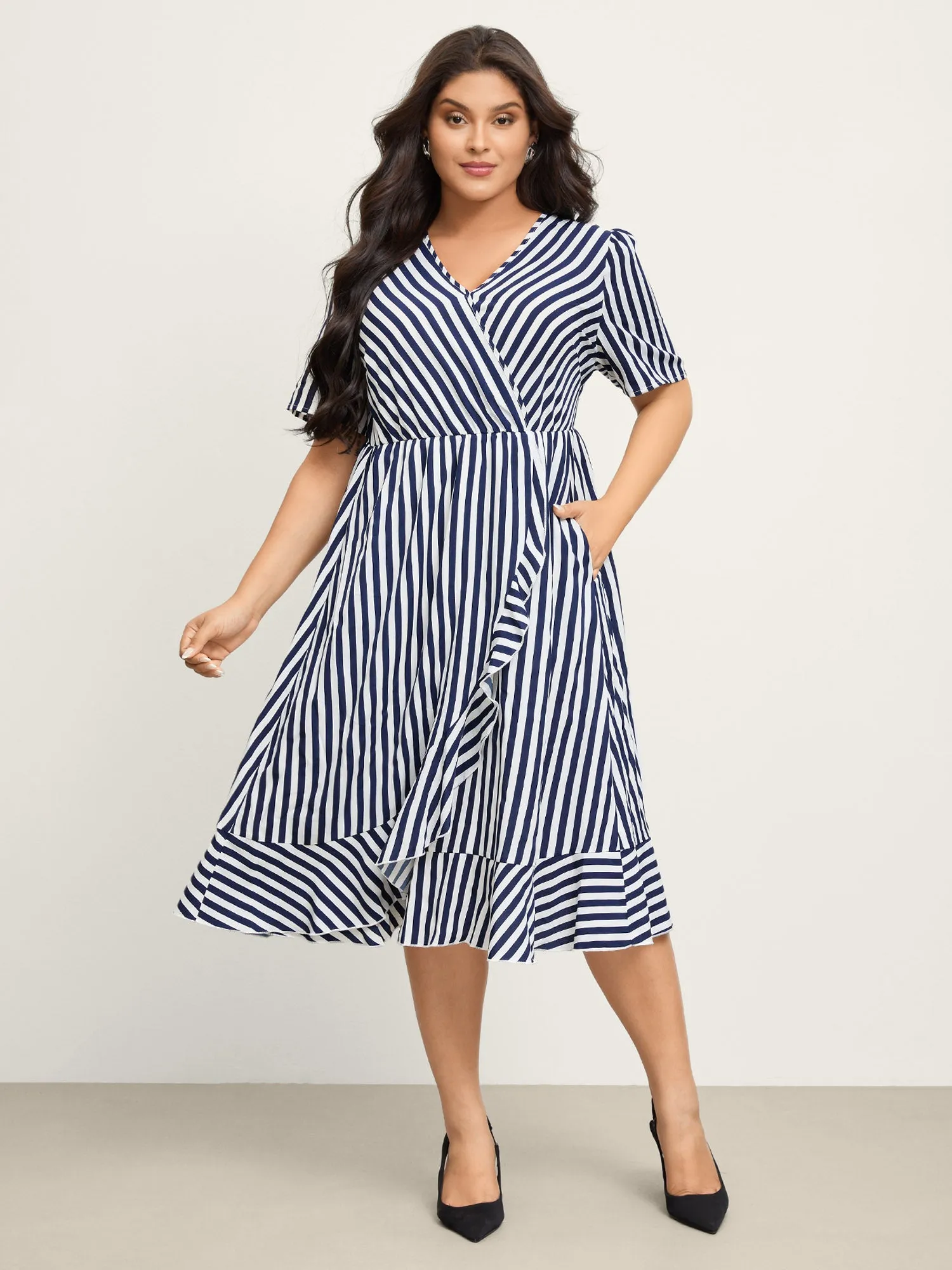 Irregular Stripes High-Waist Pockets Midi Dress sold by Bloomchic product image thumbnail 3