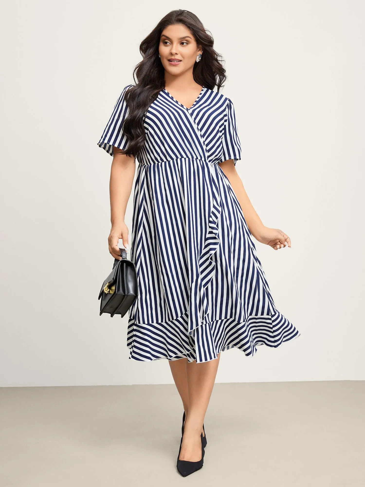 Irregular Stripes High-Waist Pockets Midi Dress sold by Bloomchic