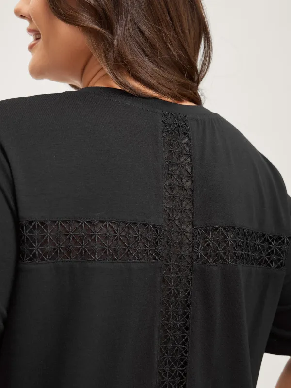 Lace Ribbon V-Neck Relaxed Fit T-Shirt sold by Bloomchic