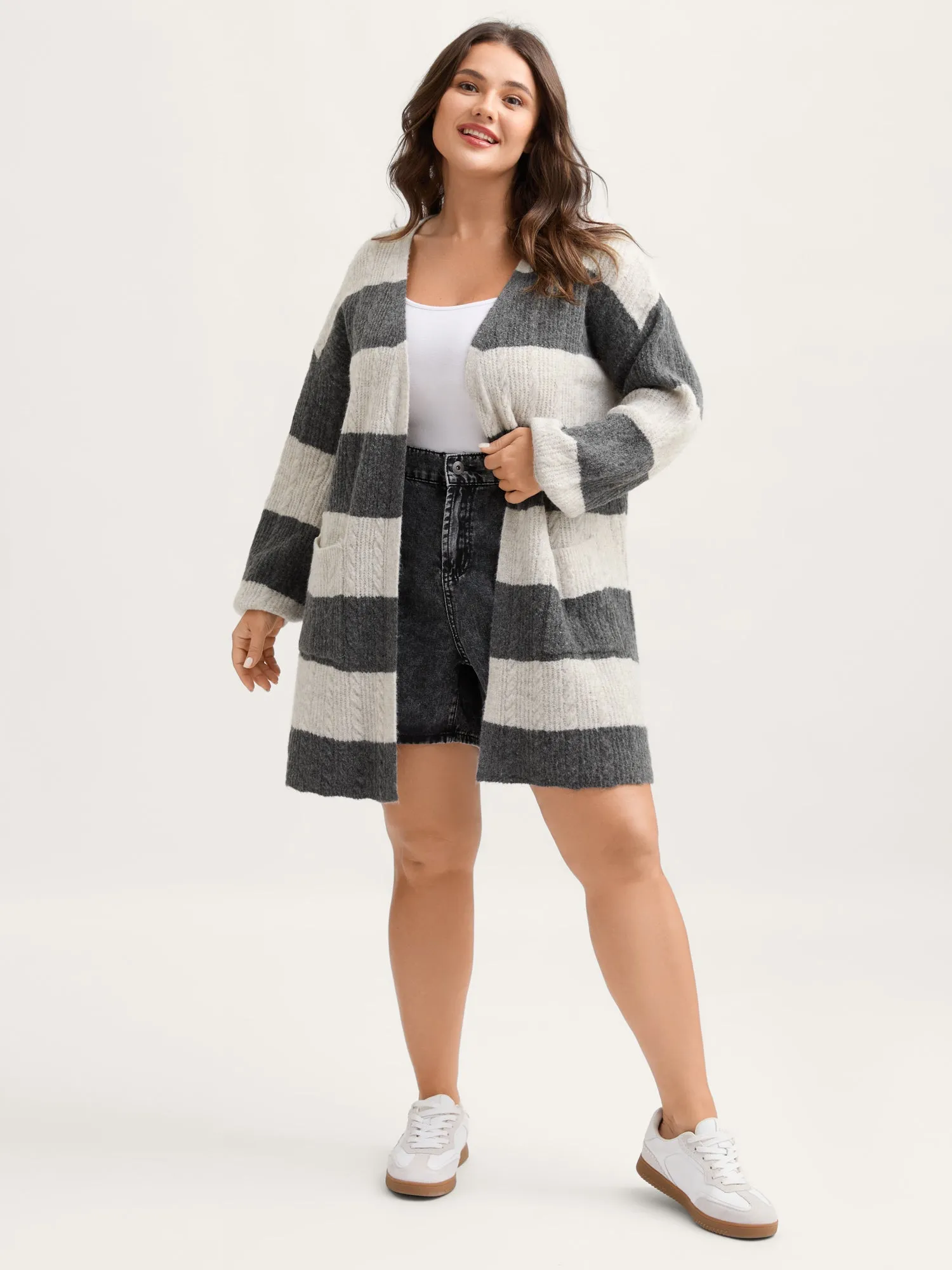 Striped Tissue Texture Knit Cardigan sold by Bloomchic product image thumbnail 2