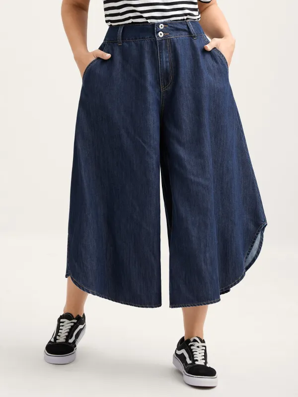 Wavy Hem Detail Wide-Leg Jeans sold by Bloomchic