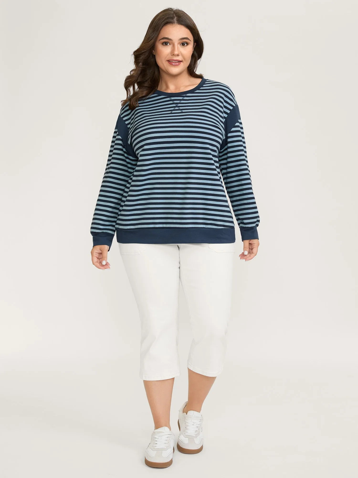 Stripe Print Color Contrast Sweatshirt sold by Bloomchic product image thumbnail 3