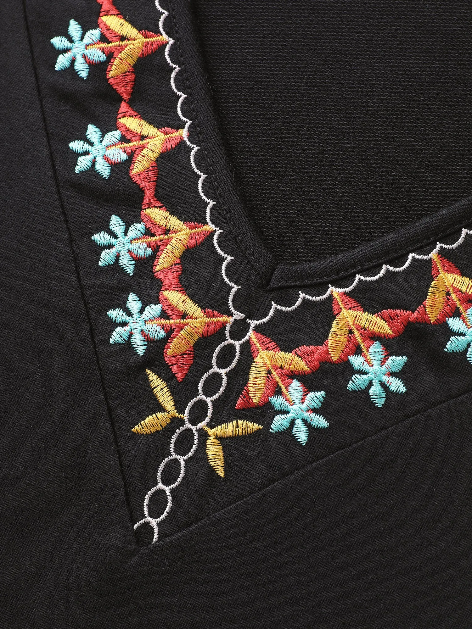 Floral Embroidery Mesh V-Neck Sweatshirt sold by Bloomchic product image thumbnail 5