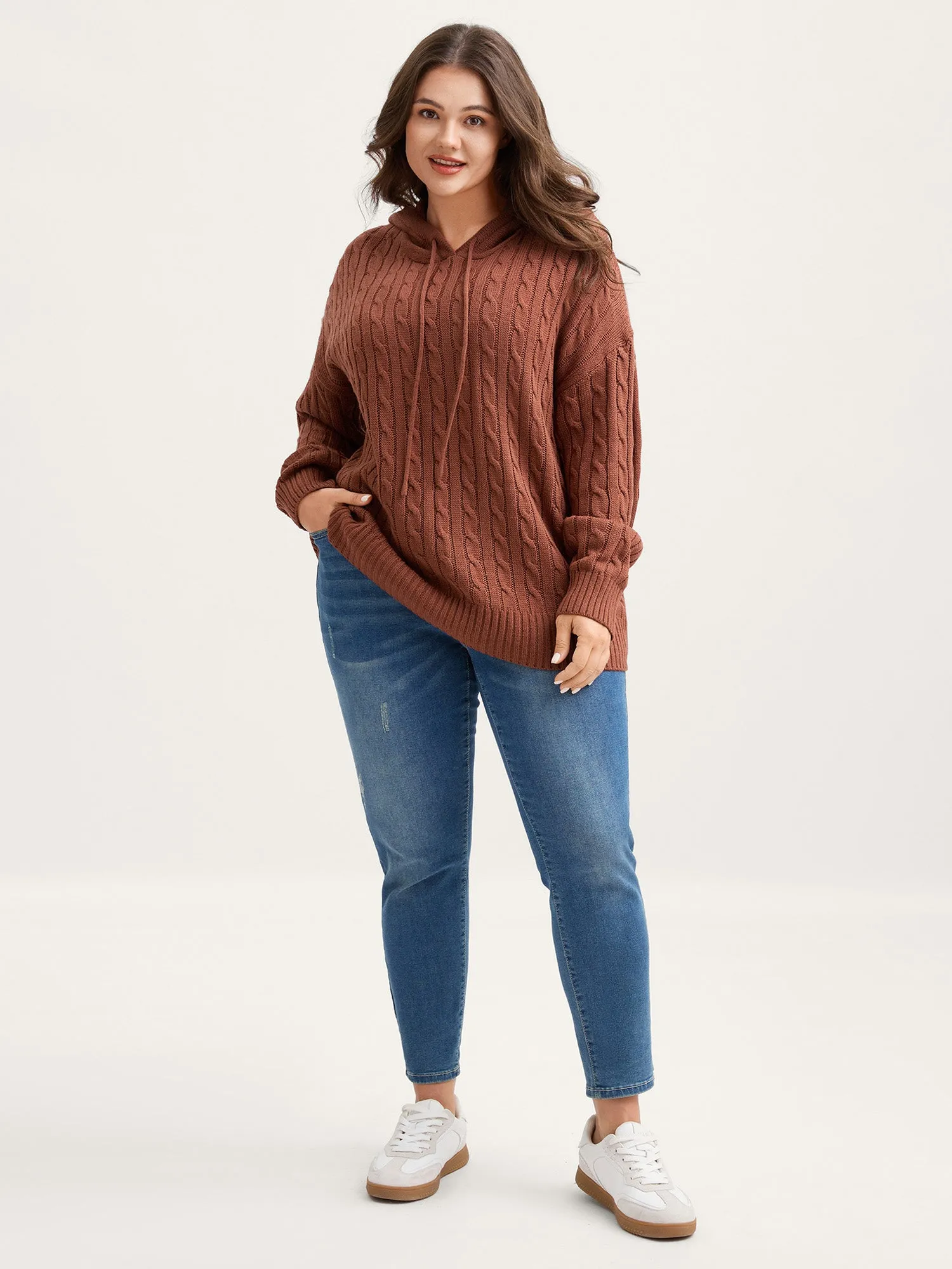 Textured Hooded Ribbed Hem Pullover sold by Bloomchic product image thumbnail 3