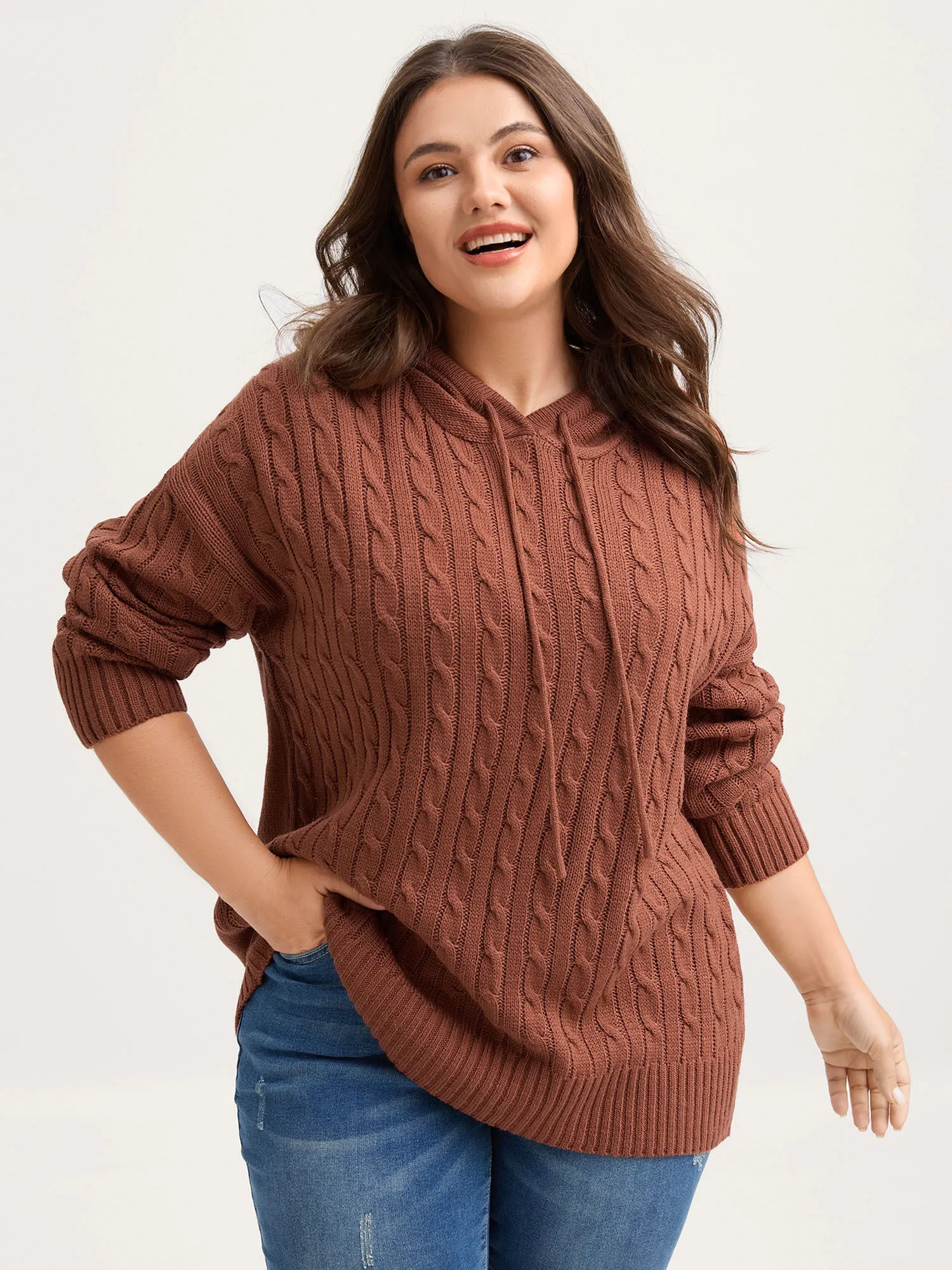 Textured Hooded Ribbed Hem Pullover sold by Bloomchic