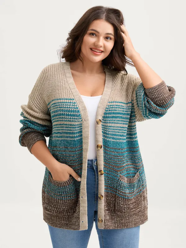 Colorful Stripes Button Pockets Knit Cardigan sold by Bloomchic