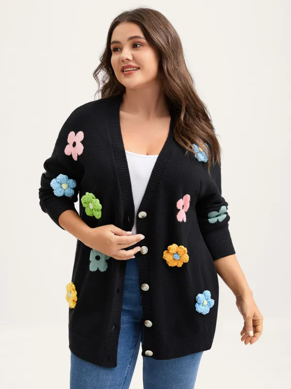 3D Floral Jacquard Embroidery Knit Cardigan sold by Bloomchic
