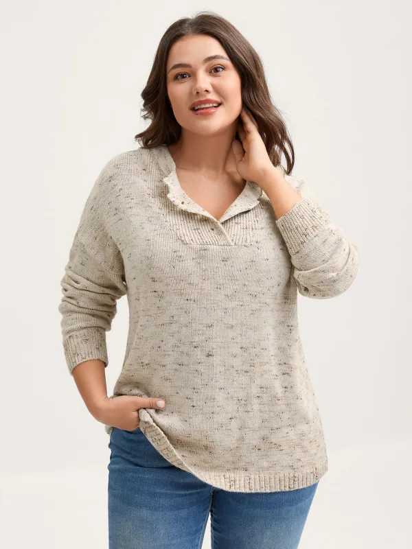 Heather Textured Button Neck Pullover sold by Bloomchic
