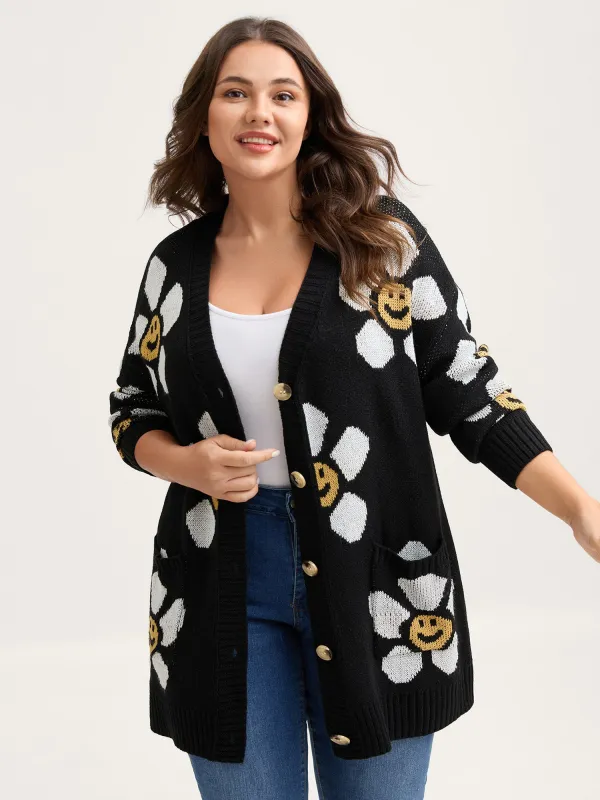 Sunny Floral Print Pockets Knit Cardigan sold by Bloomchic