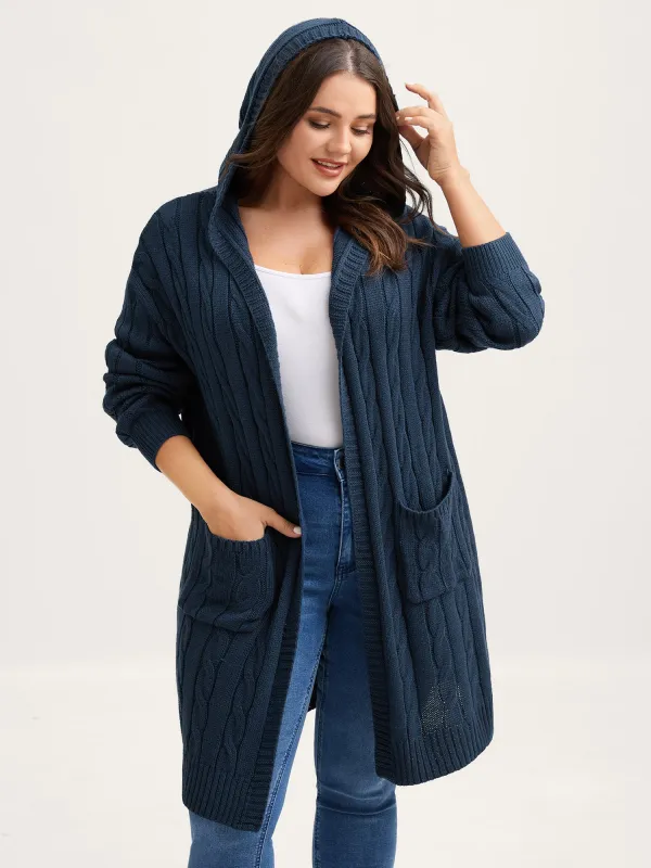 Cable Knit Hooded Long Knit Cardigan sold by Bloomchic