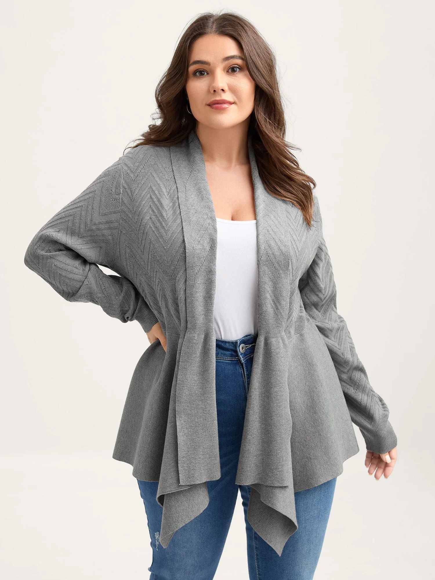Folded Hem Textured Open-Front Cardigan sold by Bloomchic
