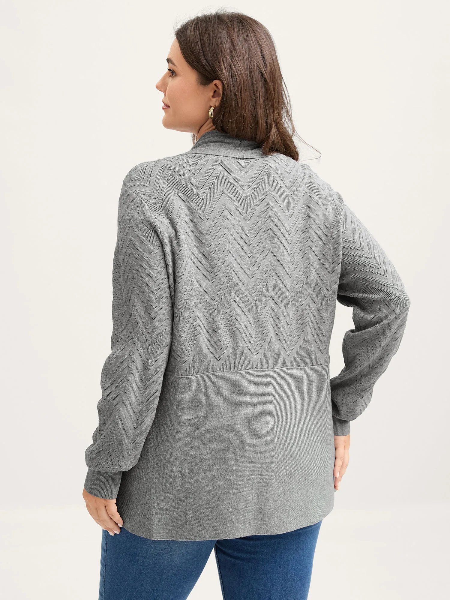 Folded Hem Textured Open-Front Cardigan sold by Bloomchic product image thumbnail 4