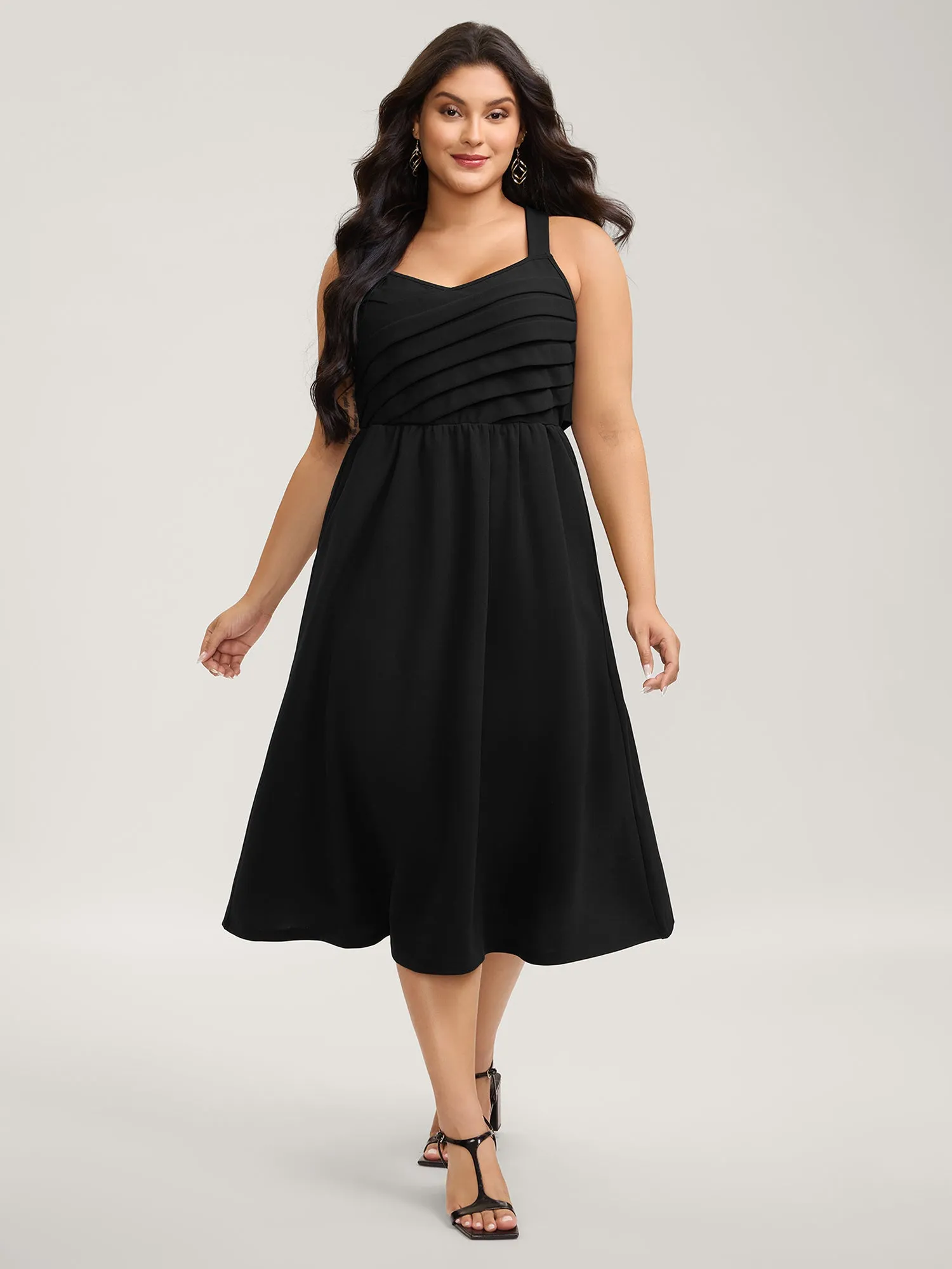 Crossover Pleated Bow-Tie Midi Dress sold by Bloomchic