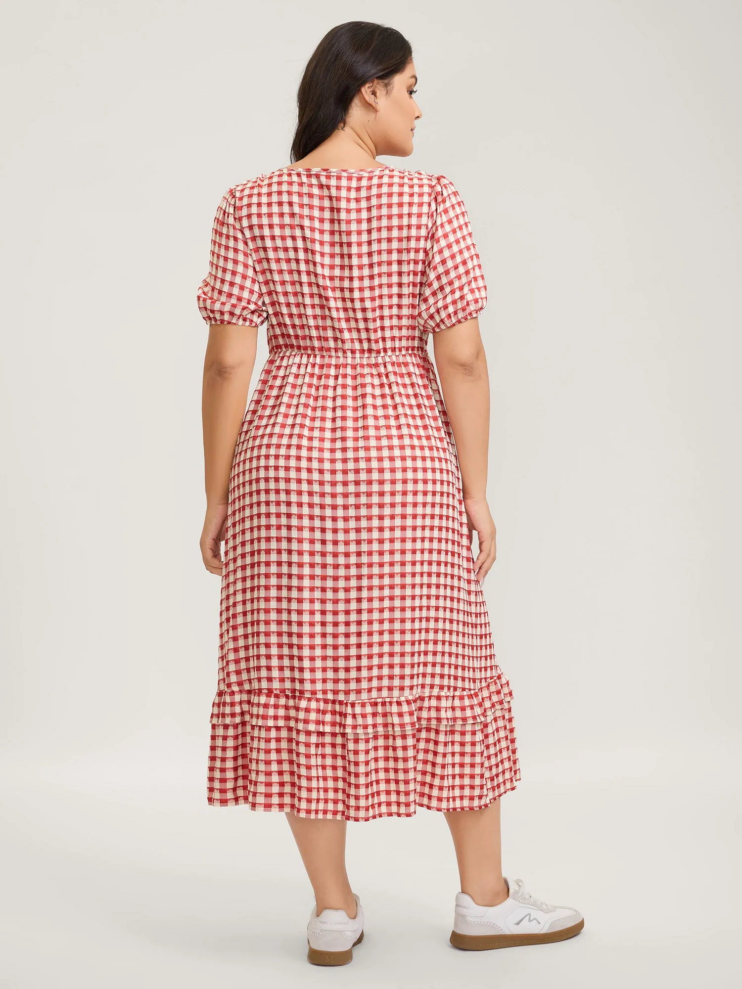 Gingham Print Textured Ruffled Hem Midi Dress sold by Bloomchic product image thumbnail 4