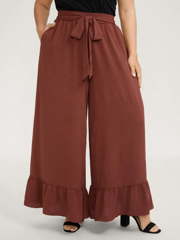 Ruffled Wide-Leg Belted Pants sold by Bloomchic