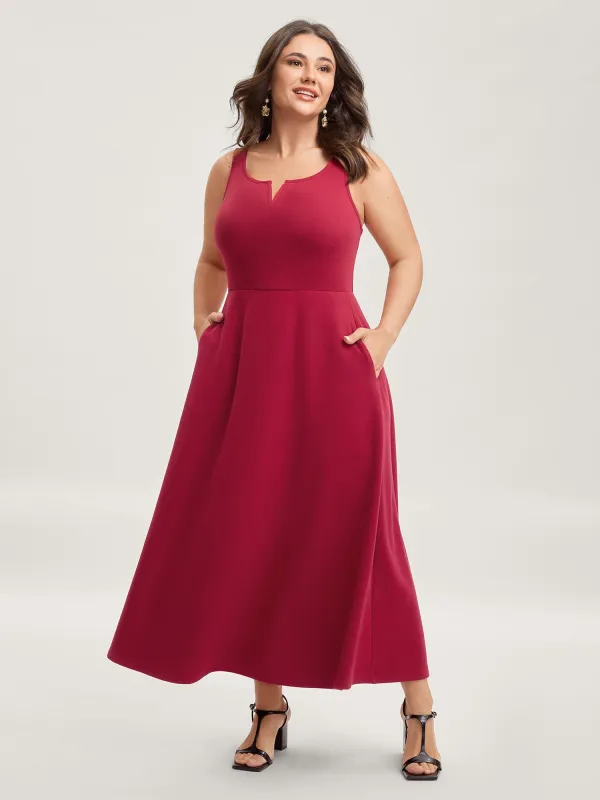 Split Neck Cinched-Waist Flared Maxi Dress sold by Bloomchic