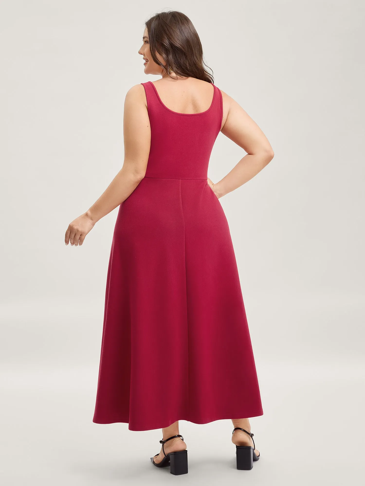 Split Neck Cinched-Waist Flared Maxi Dress sold by Bloomchic product image thumbnail 4