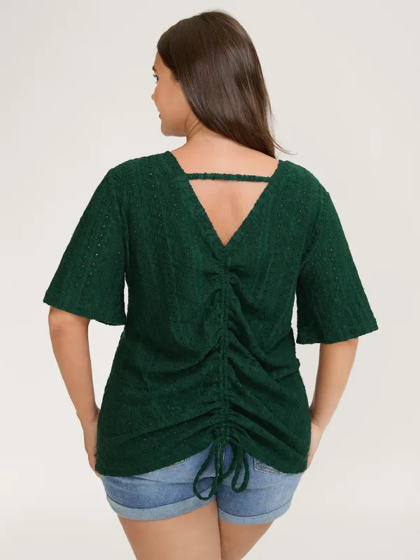Textured Back Drawstring Adjustable Knit Top sold by Bloomchic