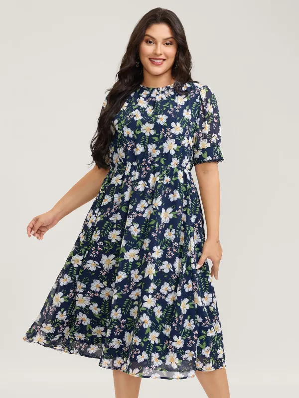 Floral Print Stretchy Waist Lace Midi Dress sold by Bloomchic