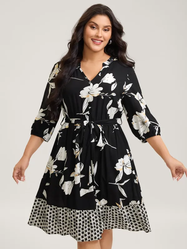 Floral Contrast Polka Dots Midi Dress sold by Bloomchic