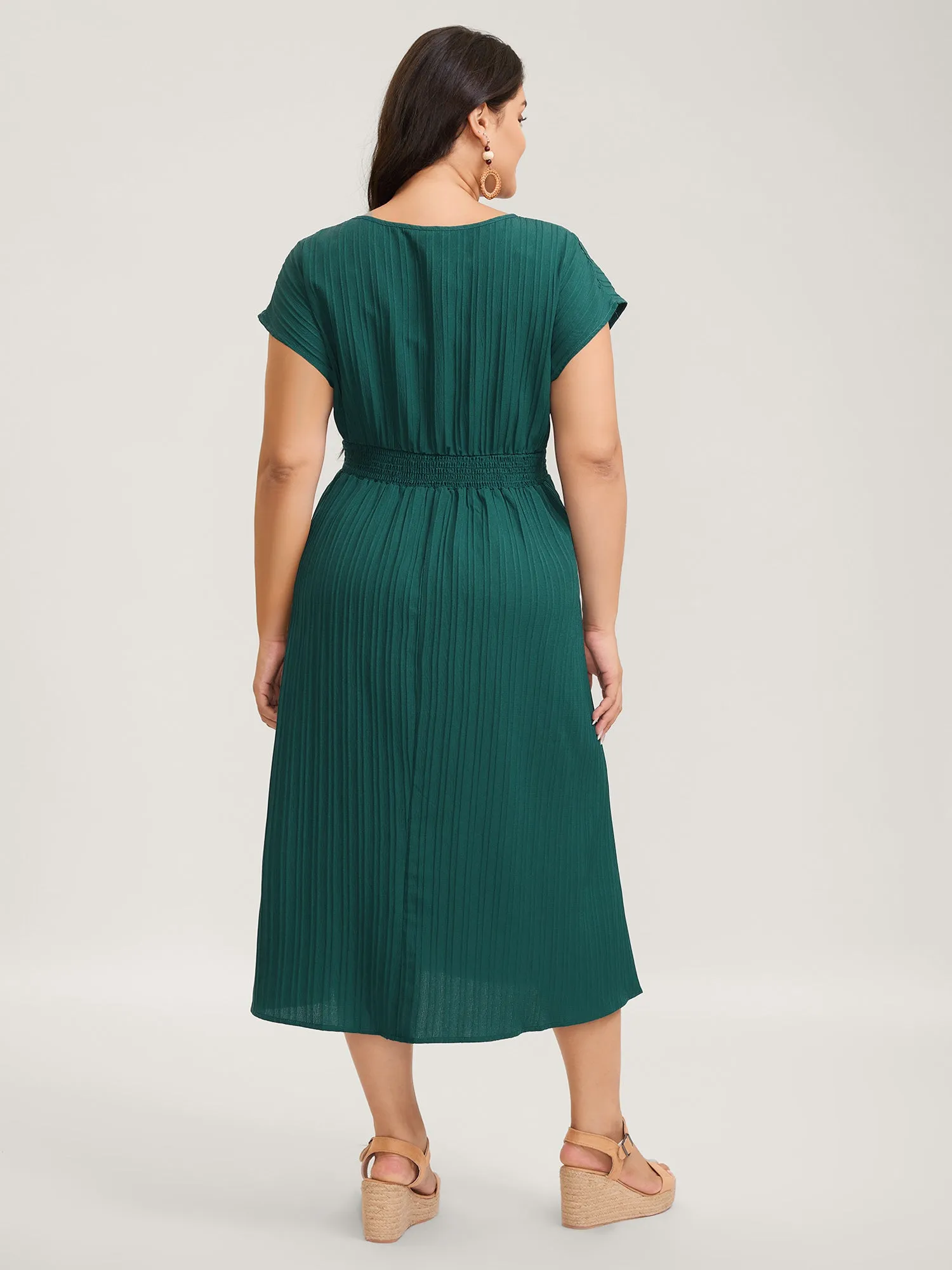 Textured Shirred Waist Button Midi Dress sold by Bloomchic product image thumbnail 4